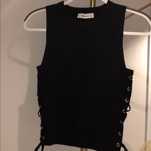 lace up side knitted tank